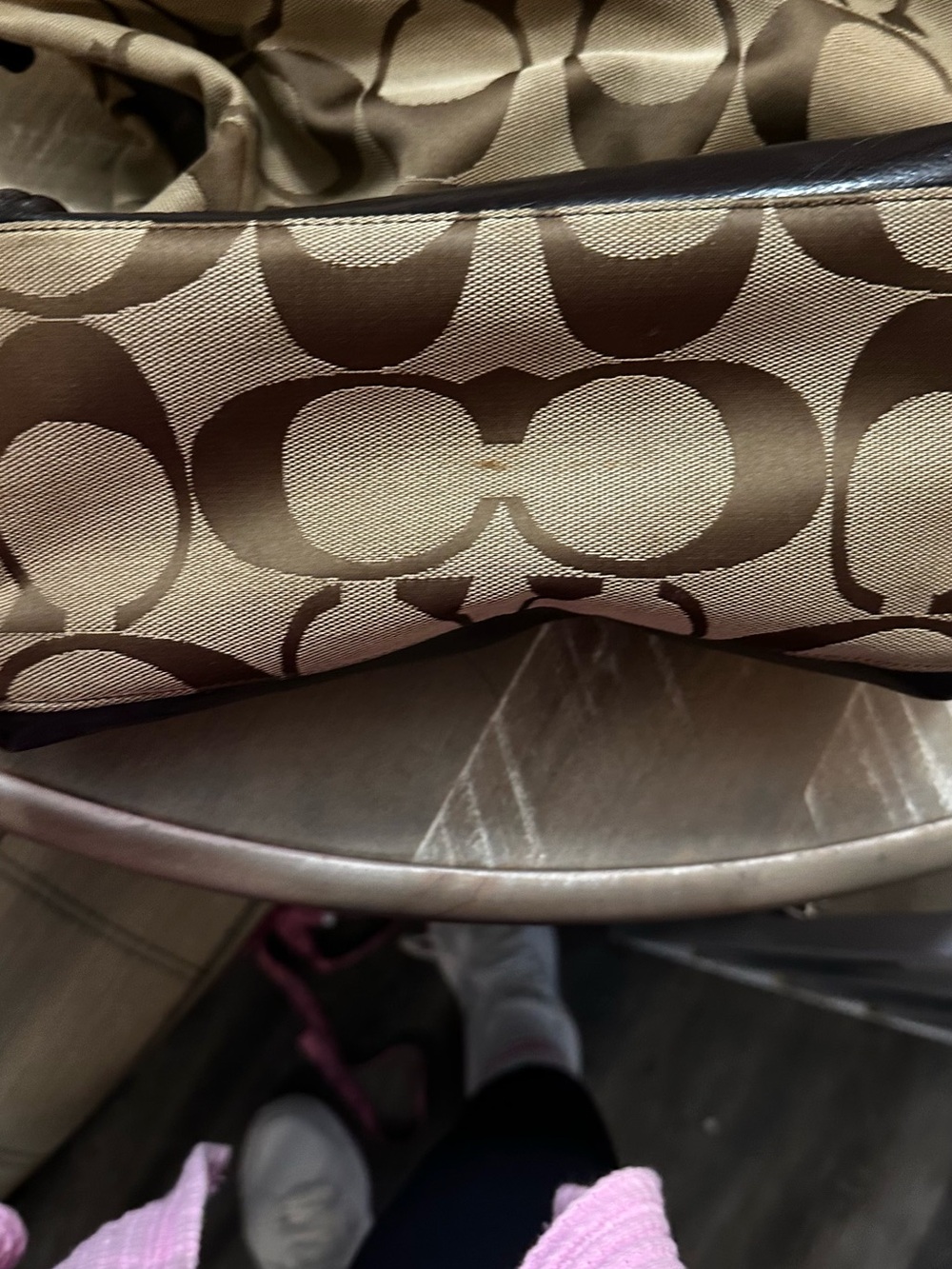 Coach Khaki Signature Canvas with Dark Brown Leather Trim - Picture 3 of 11